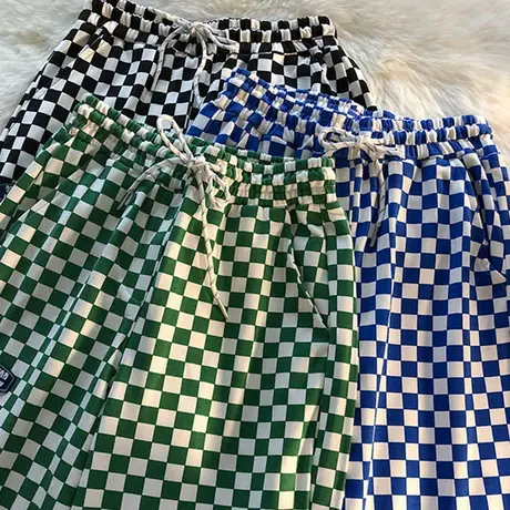 格子阔腿裤女春秋休闲垂感直筒裤女高腰2024年新款束脚运动裤子夏图片