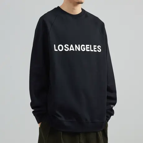 2022春秋美式黑色卫衣男宽松潮牌ins韩版上衣圆领无帽薄款外套潮商品大图