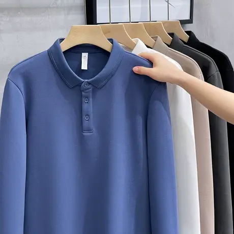 360克重磅通勤休闲长袖T恤男纯色翻领polo衫男2023秋季新款打底衫商品大图