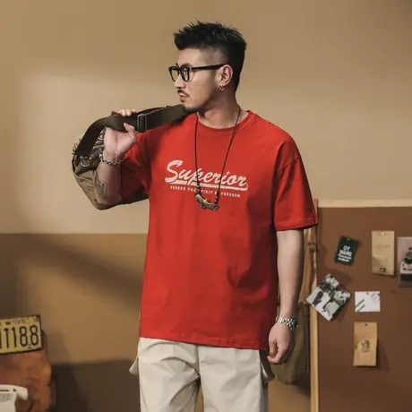 夏季薄款t恤宽松潮流港风印花圆领舒适百搭时尚男士纯棉T恤复古商品大图