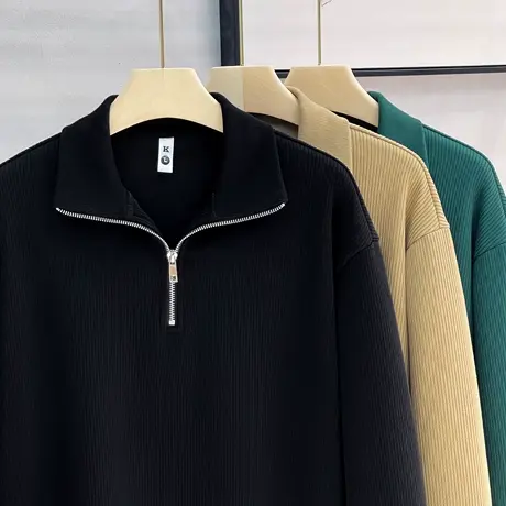 卫衣男春秋季厚款半拉链套头衬衫领高端商务t恤男衬衫领男装上衣商品大图