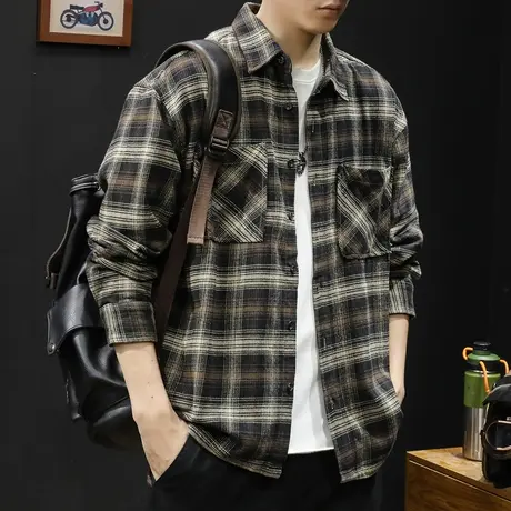 春季2024新款格子衬衫男士衣服衬衣长袖休闲潮牌工装外套男春秋图片