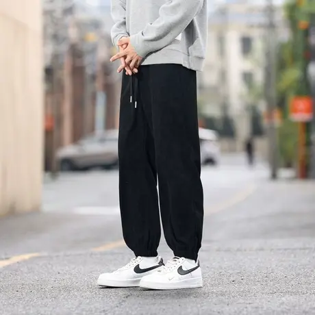 春秋裤子男士休闲裤夏季薄款2023新款束脚垂感宽松九分运动卫裤男商品大图