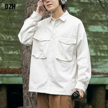 男生纯棉工装衬衫男春秋季潮牌宽松男装2023新款百搭刺绣衬衣外套商品大图