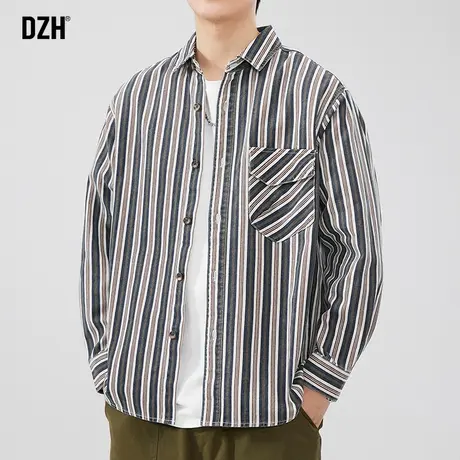 男士条纹长袖衬衫男秋季衬衣男款2024新款高级感休闲男生寸衫外套商品大图