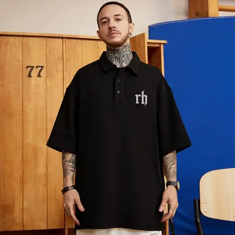 2024新款polo衫t恤胖子男简约ins短袖潮牌宽松夏季大码五分半截袖图片