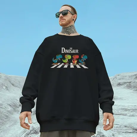 oversize港风简约圆领卫衣男潮牌ins潮流大码男装秋冬季加绒加厚图片