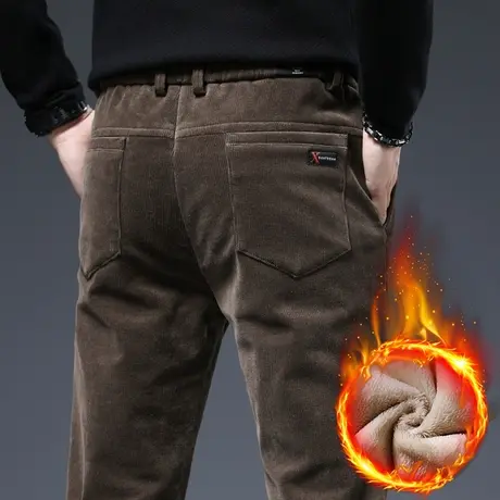 秋冬季灯芯绒条绒休闲裤男士加绒加厚中年爸爸防风棉裤子保暖外穿商品大图