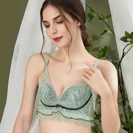 维妮芳蕾丝内衣女无钢圈聚拢小胸性感上托收副乳文胸平胸显大胸罩图片