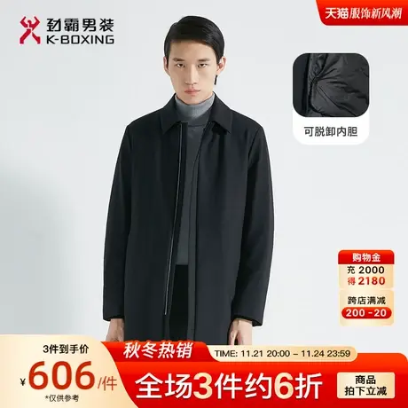 【白鹅绒】劲霸男装男士毛皮羽绒服兔毛皮中长版派克服外套图片
