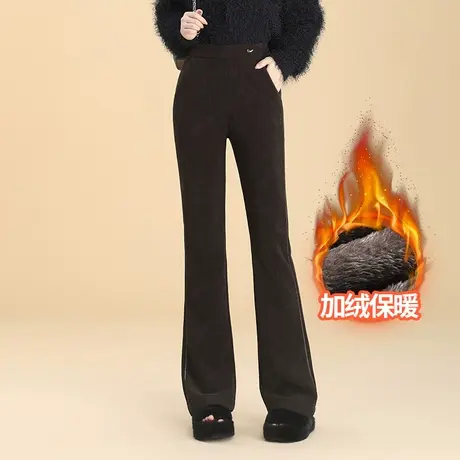 气质加绒微喇裤女2023秋冬新款高腰显腿长显瘦休闲口袋百搭长裤子图片