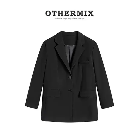 othermix2024春秋新款韩版宽松休闲显瘦小西服女黑色西装外套短款图片