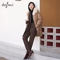 【商场同款】伊芙丽2021年新款秋冬咖啡色高腰休闲裤女1CB152391图片