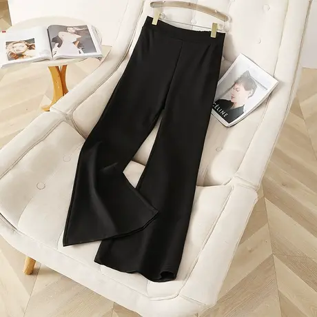 伊自尚2024年新款胖mm大码女装春季高腰黑色宽松显瘦遮肉喇叭裤女商品大图