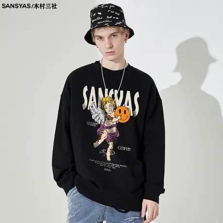 木村三社SANSYAS 哥特丘比特印花潮牌卫衣美式中性风vintage上衣商品大图