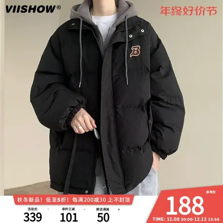 VIISHOW潮流假两件棉衣外套男冬保暖连帽服青年潮牌休闲棉袄冬装图片