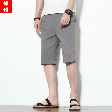 夏季短裤男盘扣棉麻五分裤装纯色加肥加大码复古休闲亚麻修身中裤商品大图