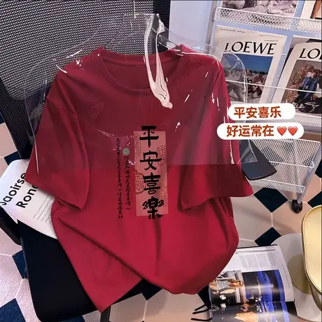 纯棉短袖t恤女夏季2023新款美式复古oversize小众设计高级感上衣商品大图