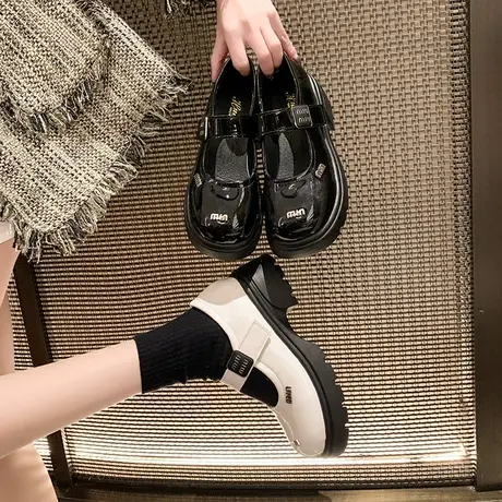 法式复古玛丽珍鞋女2024春新款时尚百搭浅口单鞋英伦风粗跟小皮鞋图片