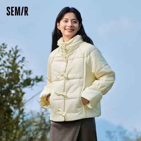 【所有女生的衣橱直播间】森马插肩袖立领棉服甜美蝴蝶结面包服图片