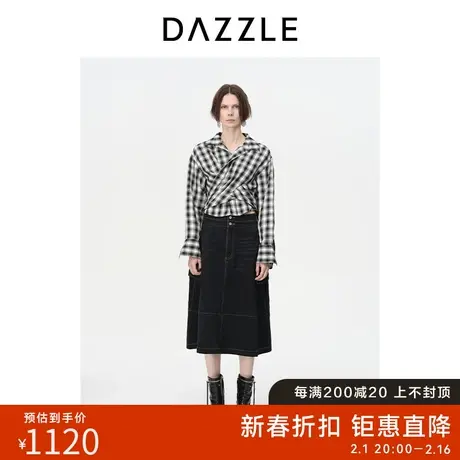 DAZZLE地素奥莱设计感格子衬衫春秋装新款通勤小众长袖衬衣上衣女图片