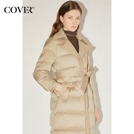 COVER冬季光感丝涤西装领拼接羽绒服图片