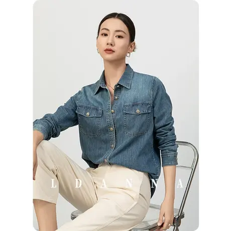 2024新款夏季薄款莱赛尔天丝水洗棉牛仔外套女复古翻领衬衫小个子商品大图