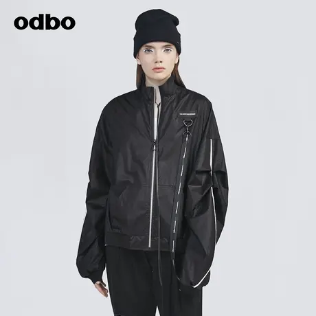 odbo/欧迪比欧时尚工装风立领黑色短外套女春季新款显瘦百搭夹克商品大图