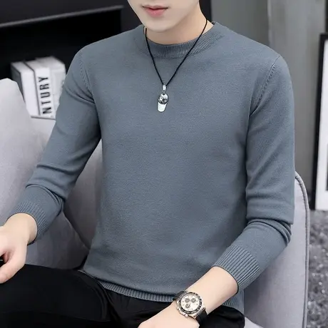 圆领毛衣男纯色春秋款内搭打底衫秋冬季加绒加厚保暖针织衫毛线衣图片