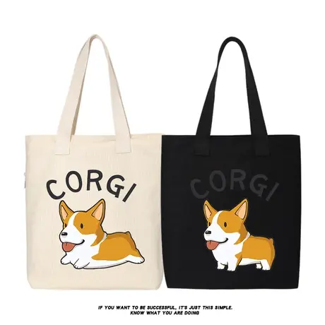 秀洛小短腿柯基电臀黄狗托特包女大容量卡通帆布包单肩手提斜挎包商品大图