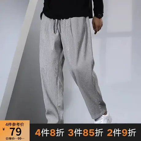 GxxH大码男装潮牌加肥加大抽绳松紧裤腿休闲裤纯色直筒运动九分裤商品大图