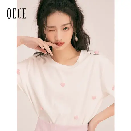 Oece短袖设计感上衣春夏新款女装复古港味小众T恤女气质小衫商品大图