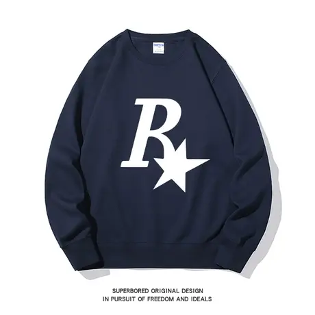 美式复古卫衣秋季新款潮流R星字母印花情侣装宽松休闲圆领上衣图片