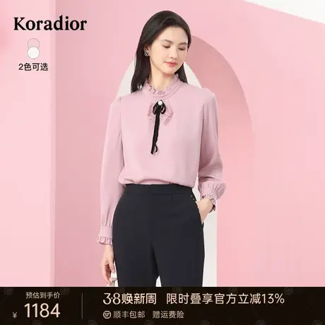珂莱蒂尔商场同款时尚简约气质系带拼接套头长袖衬衫女夏季新款图片