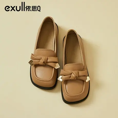 依思q蝴蝶结乐福鞋女秋季2023新款软底一脚蹬通勤平底法式单鞋女商品大图