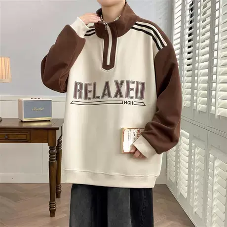 半拉链卫衣男春秋季潮牌潮流宽松帅气polo衫长袖翻领港风上衣外套图片