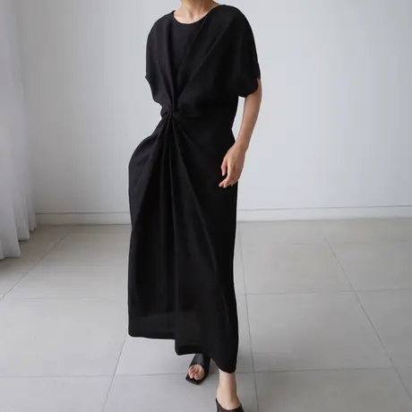 夏装新款拧折连衣裙女过膝长款韩版宽松大码休闲时尚套头棉裙子潮图片
