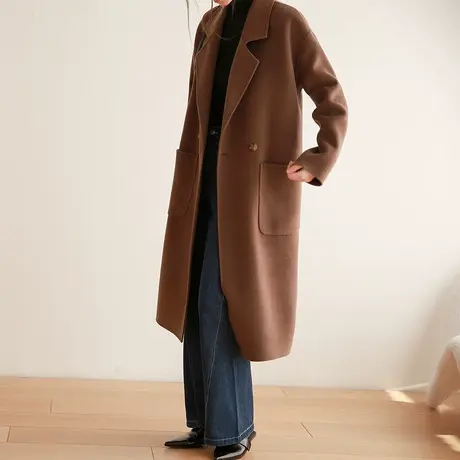 2022秋冬新款毛呢外套女中长款韩系双面羊呢子大衣女高级感商品大图