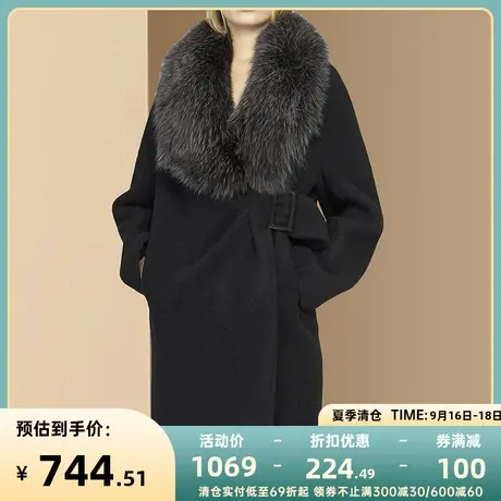 2023冬季新款女装时尚狐狸毛呢子大衣女中长款加厚保暖毛呢外套潮商品大图