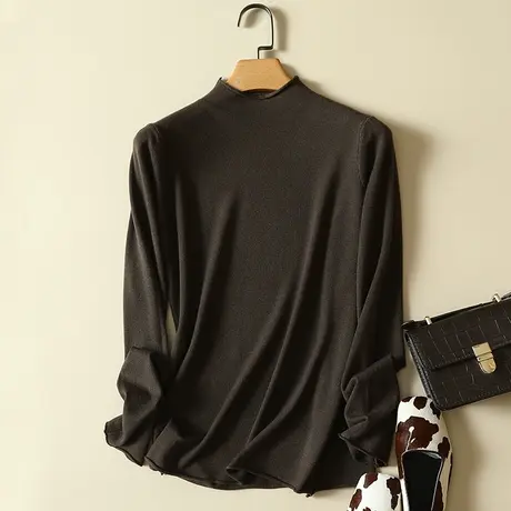 半高领肌理感针织衫女2023秋冬新款内搭上衣亲肤柔软基础打底衫女商品大图