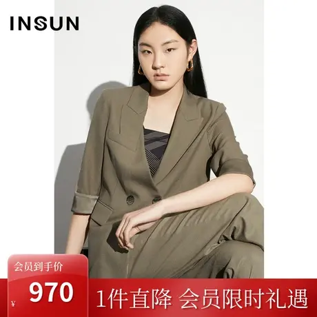[高级商务]恩裳COVER2023夏款新款大地色舒适仿醋酸羊毛中袖西装图片