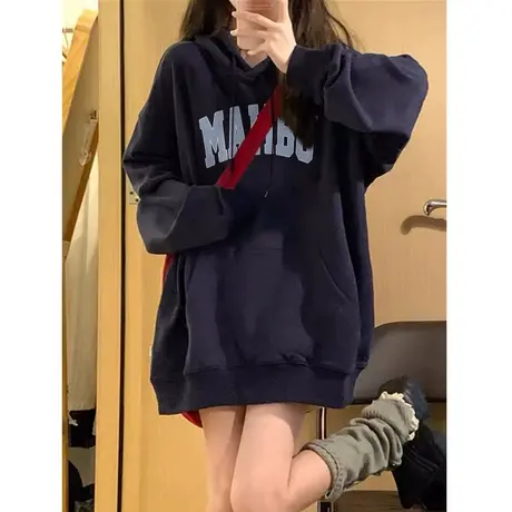 美式复古hiphop卫衣女2023春秋薄款oversize慵懒风连帽小个子外套商品大图