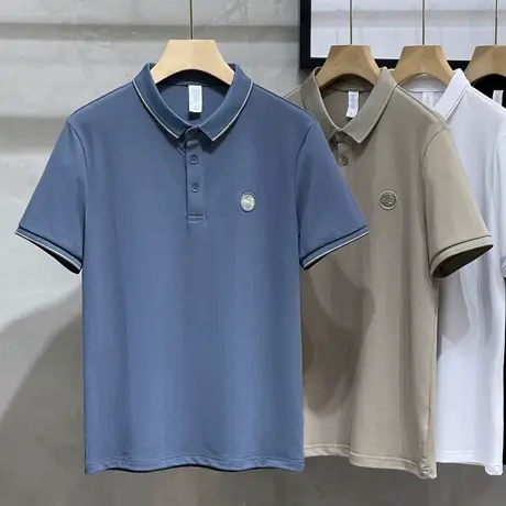 丝光珠地男士翻领t恤2023夏季高级感商务休闲中国烫金短袖polo衫商品大图