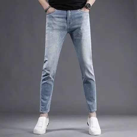浅蓝色九分牛仔裤男修身小脚夏季薄款2023新款爆款休闲百搭男裤子商品大图