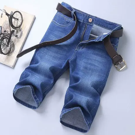 贝勒犀牛新品夏季弹力男士牛仔短裤男宽松大码五分裤直筒薄款中裤商品大图