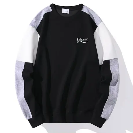 春季男士圆领卫衣2022年新款潮流拼接长袖宽松字母印花百搭上衣男商品大图