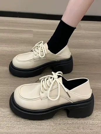 小个子黑色小皮鞋女英伦风2023新款配裙子厚底粗跟复古春秋季单鞋商品大图