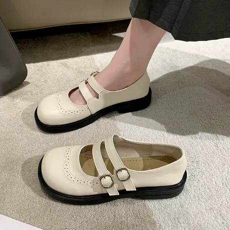 复古英伦风玛丽珍鞋2023年新款夏季平底浅口小皮鞋学院风学生单鞋商品大图