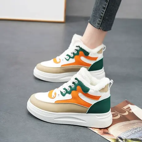 高帮运动鞋女初中学生棉鞋轻便软底跑步鞋冬季加绒休闲板鞋老爹鞋图片