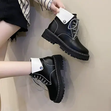 马丁靴女2023年新款ins酷英伦风显脚小短靴春秋厚底女款加绒单靴商品大图